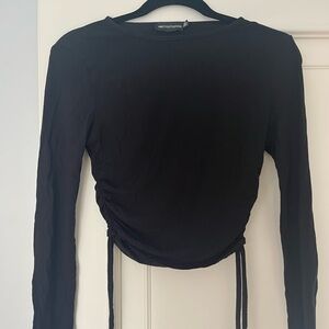 Black long sleeve top with drawstring synching